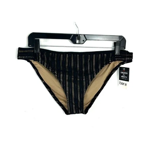 New Bar III Womens Sz L Black Nude Swim Bottom Crochet Side Tab Hipster Bikini - Picture 4 of 10
